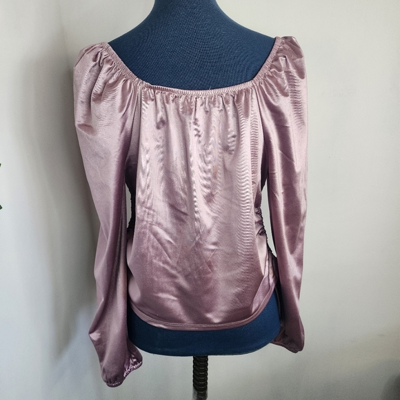 Madden NYC Satin Ruched Emma Top Balloon Sleeves - Picture 7 of 11